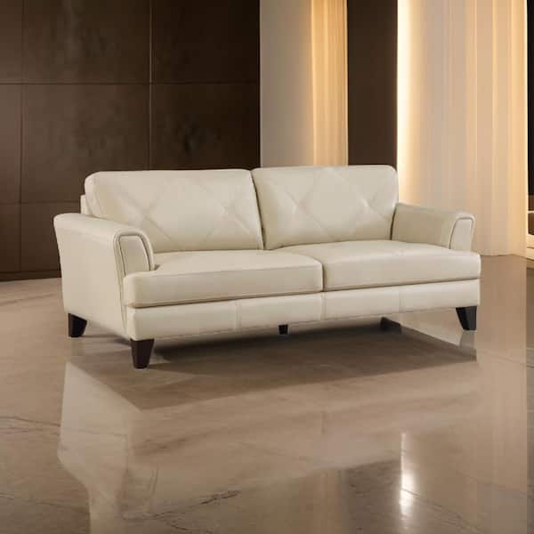 Benjara Lisa 38 in. Straight Arm Leather Rectangle Sofa in Cream and Espresso Brown