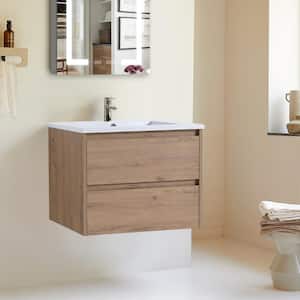 24 in. W x 18 in. D x 20.5 in. H Single Sink Wall Mount Bath Vanity in Imitative Oak with White Ceramic Sink and Top
