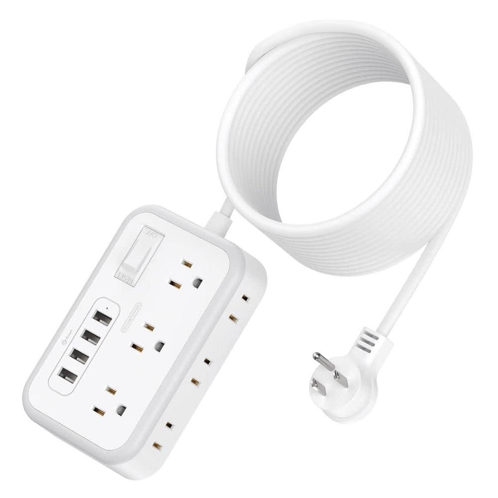 25 ft. Flat Plug Extension Cord, Surge Protector Power Strip with 6-Multiple Outlet, 4-USB Ports for Home, Office, White price history on PriceWatchPro