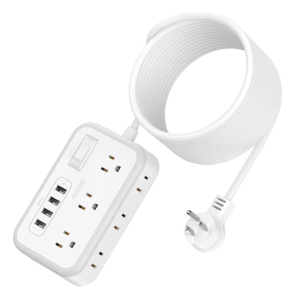 Lukyamzn 25 ft. Flat Plug Extension Cord, Surge Protector Power Strip with 6-Multiple Outlet, 4-USB Ports for Home, Office, White