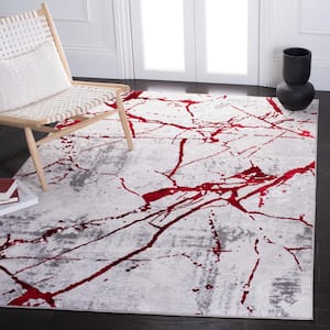 Amelia Gray/Red 3 ft. x 5 ft. Abstract Distressed Area Rug