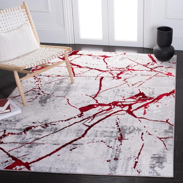 Amelia Gray/Red 8 ft. x 10 ft. Abstract Distressed Area Rug