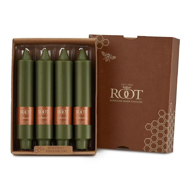 ROOT CANDLES Smooth Collenette 7 in. Dark Olive Unscented Taper Candle (Box of 4)