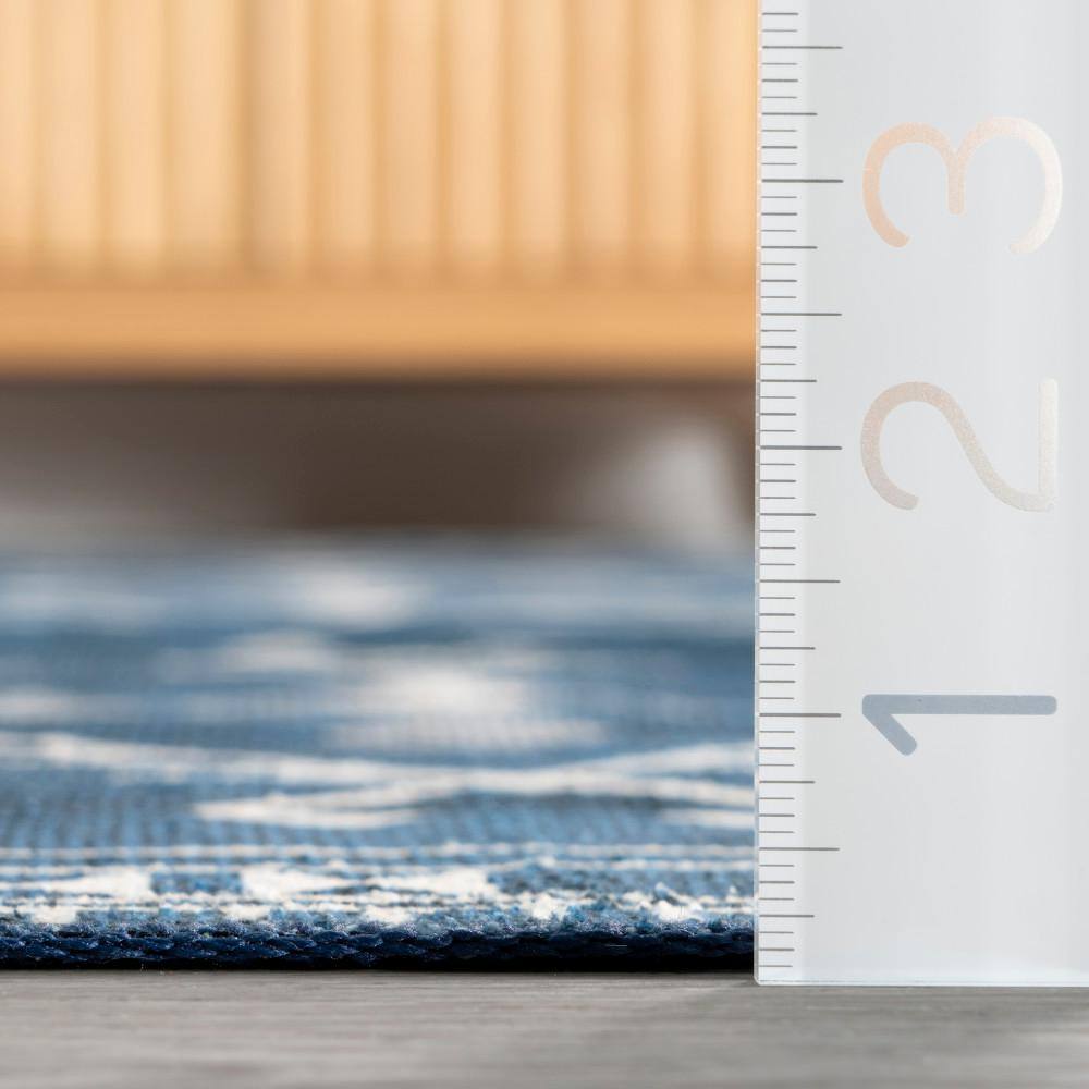 Navy 4' x 6' Rectangular Washable Synthetic Area Rug