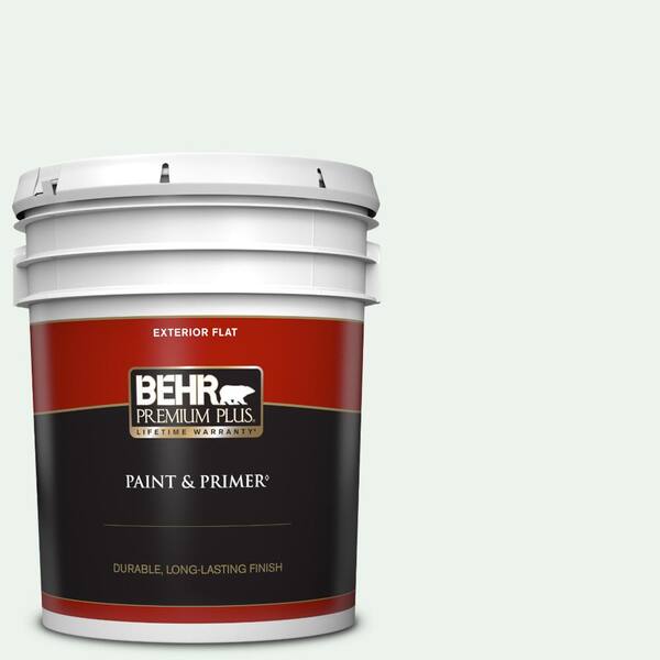 BEHR PREMIUM PLUS 5 gal. #W-D-500 Cascade White Flat Exterior Paint & Primer