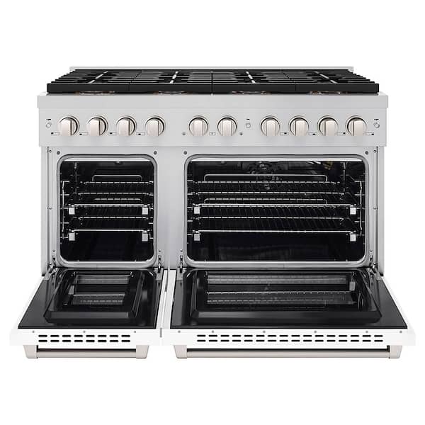 48 in. 6.7 cu. ft. Paramount Gas Range with 8 Burner DuoPro Cooktop and Dual Ovens with White Matte Doors