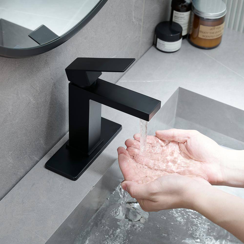 Matte Black Single Handle Bathroom Faucet with Deck Plate