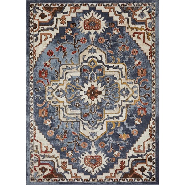 Alsbrooke Zailorn Blue 7 ft. 10 in. x 9 ft. 10 in. Oriental Polypropylene Area Rug