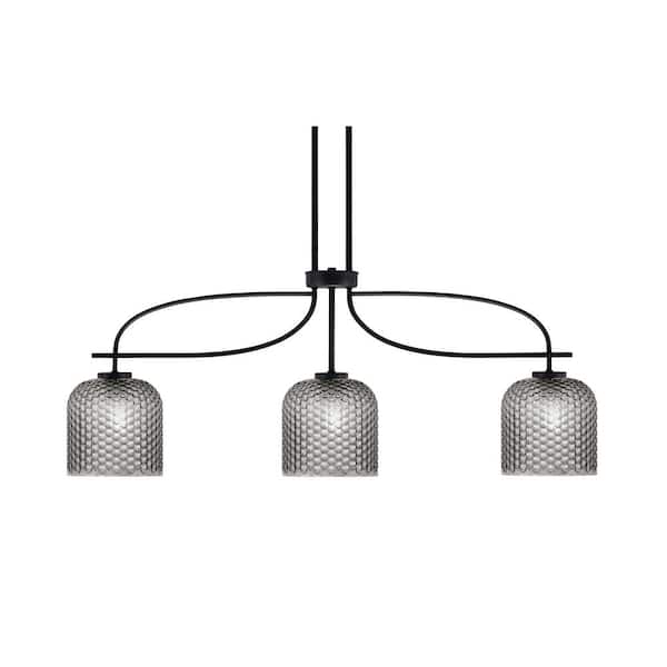 Unbranded Olympia 3-Light Matte Black Billiard Light with 7.5 in. Smoke Textured Glass Shades, no blulbs included