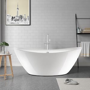 71 in. L X 34 in. W White Acrylic Freestanding Air Bubble Bathtub in White/Polished Chrome