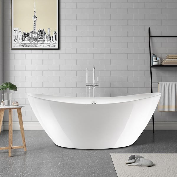 71 in. L X 34 in. W White Acrylic Freestanding Air Bubble Bathtub in ...