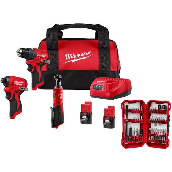 M1212-Volt Lithium-Ion Brushless Cordless Subcompact Drill &Impact Driver Combo Kit with 3/8in. Ratchet, Batteries & Bag