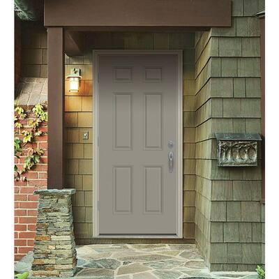 32 in. x 80 in. 6-Panel Desert Sand Painted Steel Prehung Right-Hand Outswing Front Door w/Brickmould