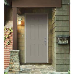36 in. x 80 in. 6-Panel Desert Sand Painted Steel Prehung Right-Hand Outswing Front Door w/Brickmould
