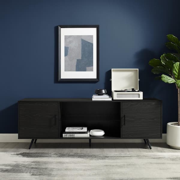 Walker Edison Furniture Company Contemporary Graphite TV Stand Fits TVs up to 85 in. with Glass Shelf