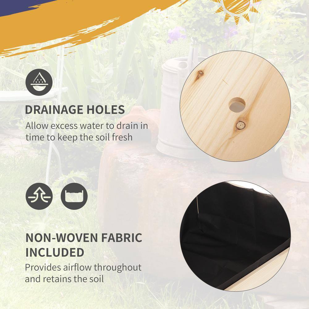 Elevated Natural Wood Garden Bed with Wheels and Storage Shelf