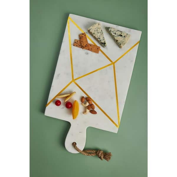 GAURI KOHLI Moonlight Marble Serving Board with Knives