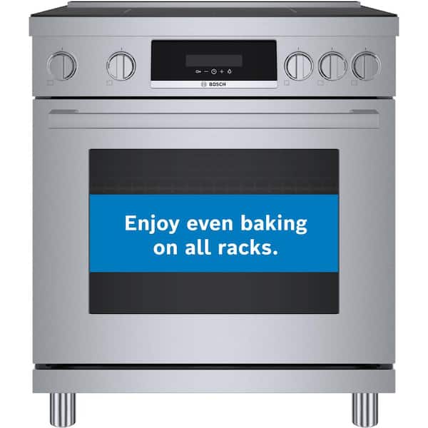 Bosch 800 Series 30 in. 3.9 cu. ft. 4 Element Electric Industrial Style Induction Range with Convection Pro in Stainless Steel