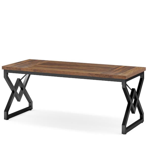 63 in. Vintage Brown Computer Desk with Thickened Tabletop, Industrial Executive Desk with Black Legs Home Office