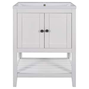 24 in. W x 18. in D. x 34 in. H Bath Vanity in White with White Ceramic Top