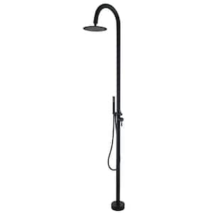 Outdoor Exposed Shower Faucet Single-Handle Freestanding Tub Faucet with Hand Shower in Matte Black