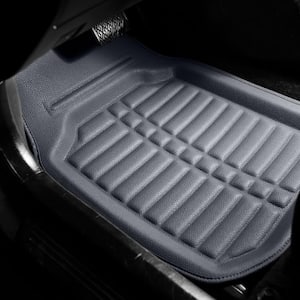 Gray Faux Leather Liners Deep Tray Car Floor Mats with Anti-Skid Backing - Full Set