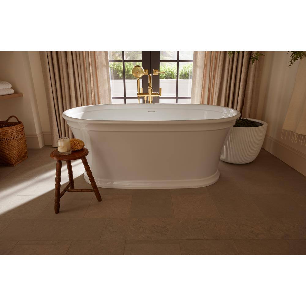 Vibrant Brushed Moderne Brass Floor-Mount Bath Filler with Handshower