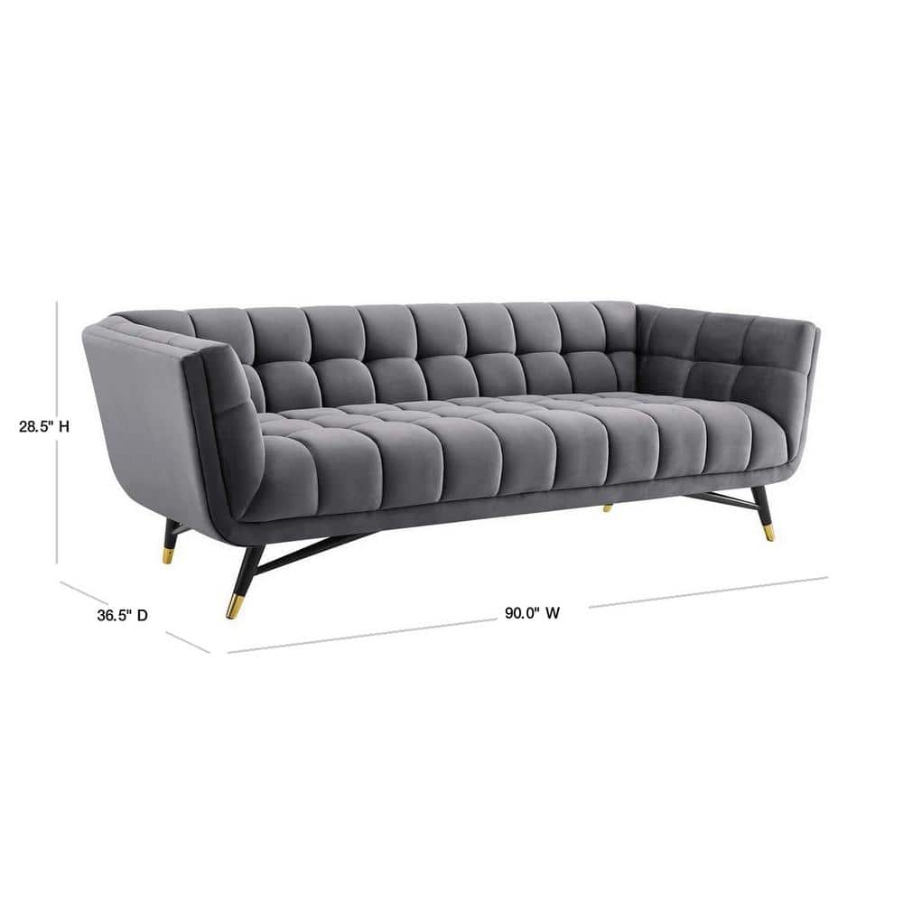 Black Velvet Tufted Sofa with Flared Arms, 90"