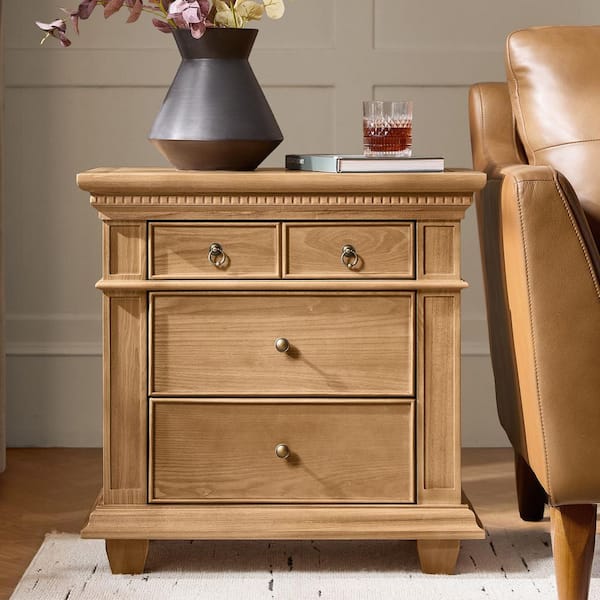 Auguste Oak 26"Tall 3-Drawer Nightstand with Charging Ports Set of 2