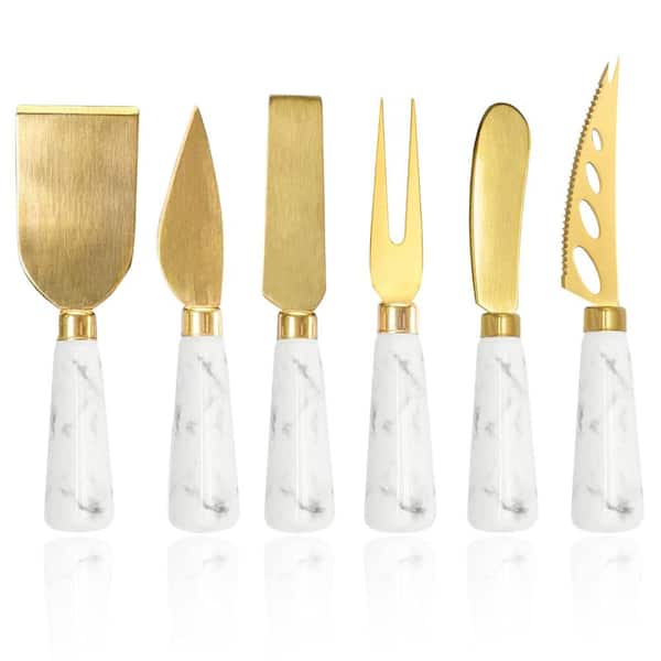 Charcuterie 6-Piece Marble-Handled Cheese Knife Set with Spreader and Butter Knives