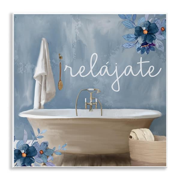 Stupell Industries Relax with Bathtub by Kim Allen Unframed Wall Plaque Typography Graphic Art Print 12 in. x 12 in.
