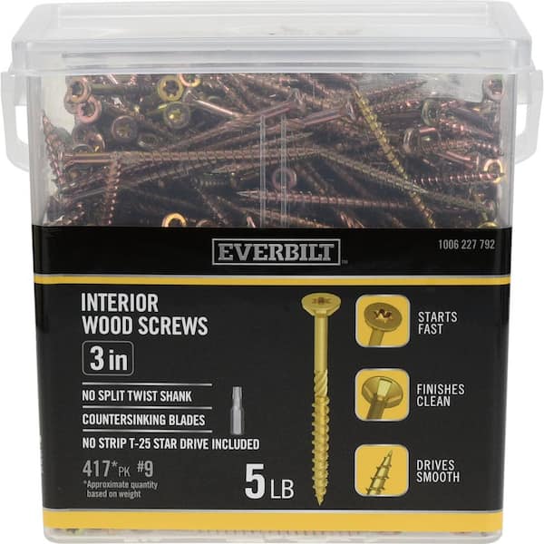 Everbilt #9 x 3 in. Star Drive Flat Head Interior Wood Screws 5 lbs.-Box (417-Piece)