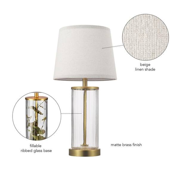 Globe Electric 20 in. Fillable Ribbed Glass Table Lamp with Matte Brass  Accents and Beige Linen Shade 91007804 - The Home Depot