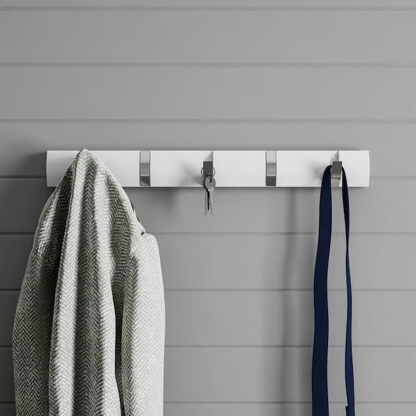 2 Pieces Foldable Wall Hook, Wall Coat Hook, Wall Mounted Coat Rack,  Unpunched, Self-adhesive, With 4 Retractable Hooks(white)