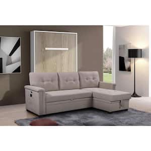 84 in. W Reversible Sleeper Sectional Fabric Sofa with Storage Chaise and Pocket in Light Gray