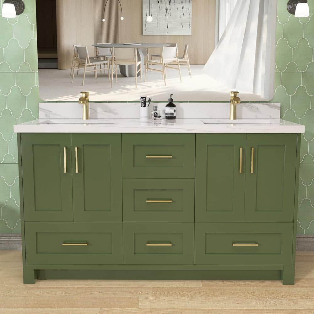 Getpro 60 in. W x 22 in. D x 35 in. H Double Sink Freestanding Bath ...