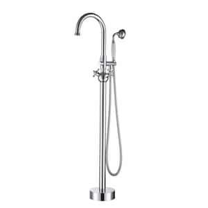2-Handle Freestanding Floor Mounted Tub Faucet with Handheld Showerhead in Chrome
