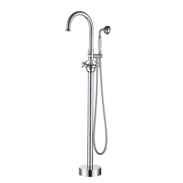 cadeninc 2-Handle Freestanding Floor Mounted Tub Faucet with Handheld Showerhead in Chrome
