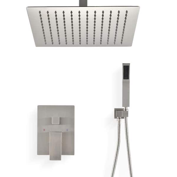 GIVING TREE 2-Spray Patterns with 2.5 GPM 10 in. Rain Shower Head Ceiling Mount Dual Shower Heads Handshower in Brushed Nickel