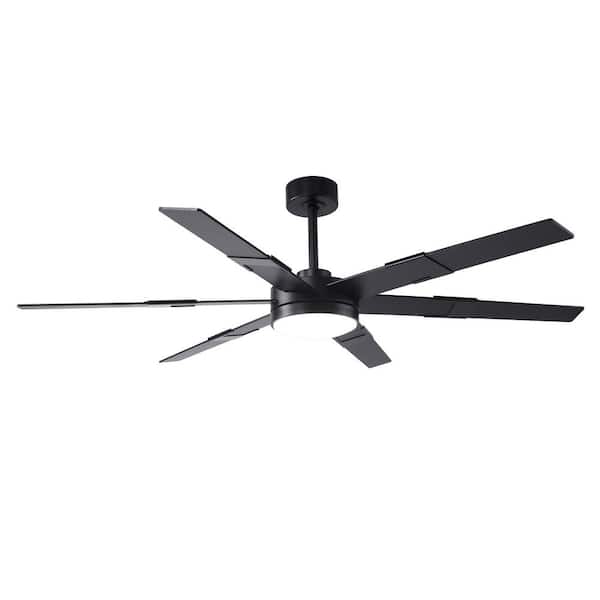 60 in. Indoor Integrated LED Matte Black Reversible Downrod Mount Windmill Ceiling Fan with Light and Remote Control