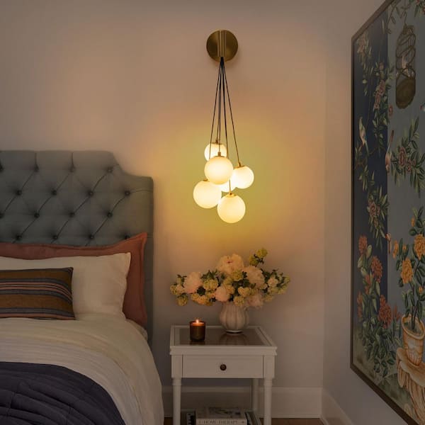 26 in. H 6-Light Modern Gold Wall Sconce with Frosted Globe Shades for Living Room/Bedroom