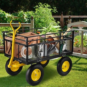 12.8 cu. ft. Steel Garden Cart Heavy-Duty 1400 lbs. Capacity Utility Metal Wagon with 2-In-1 Handle and 15 in. Tires