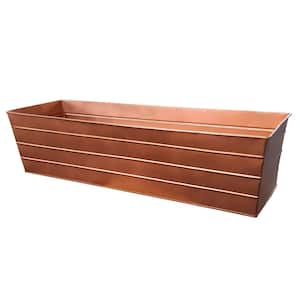 35.50 in. W x 9.00 in. H Rectangular Metal Flower Planter Box with Embossed Line Design, Large, Copper Decorative Pots