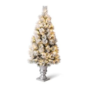 4 ft. Pre-Lit Snow Flocked Pine Artificial Christmas Tree with 100 Warm White Lights
