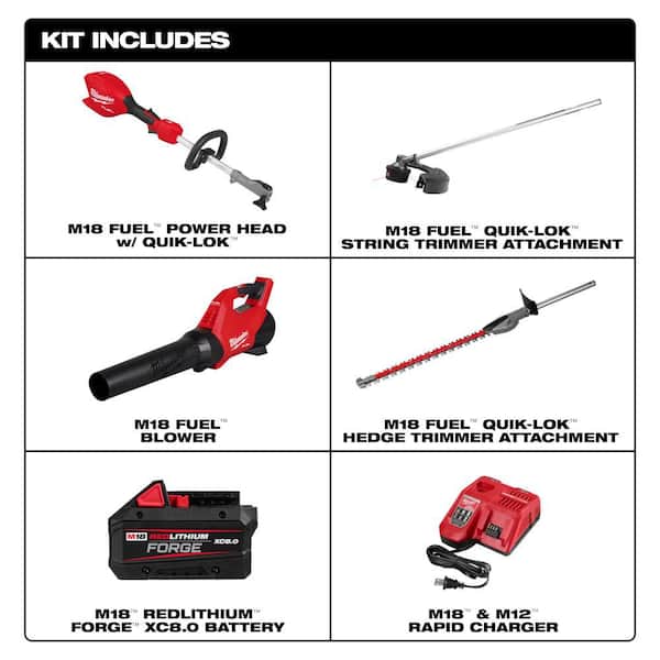 M18 FUEL 18V 16 in. Brushless Cordless QUIK-LOK String Trimmer/Blower 8.0 Ah FORGE Combo Kit w/ Hedge Trimmer Attachment