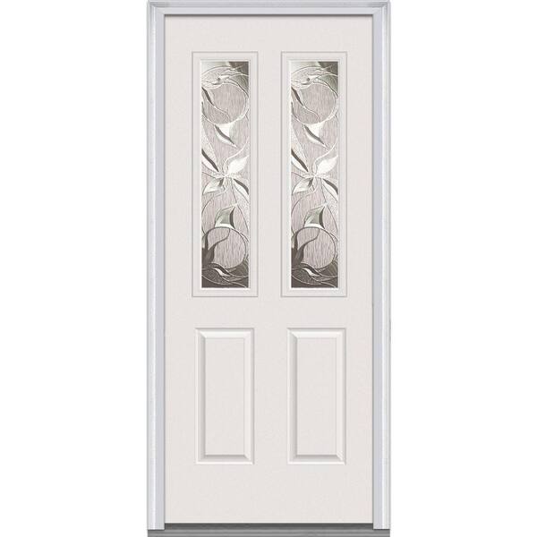 Milliken Millwork 34 in. x 80 in. Lasting Impressions Right Hand 2 Lite Decorative Modern Primed Fiberglass Smooth Prehung Front Door