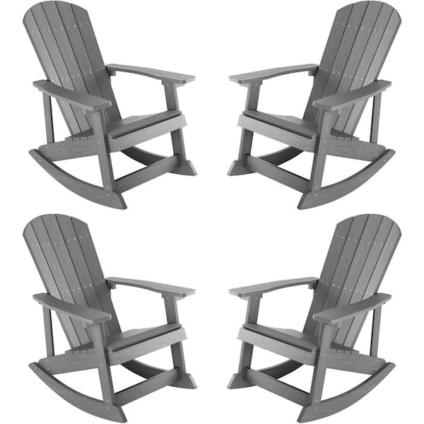 Mximu Grey Plastic Oversized Adirondack Patio Outdoor Rocking Chair (4-Pack)