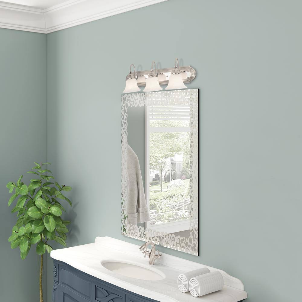 Brushed Nickel and Chrome 3-Light Vanity with Alabaster Glass