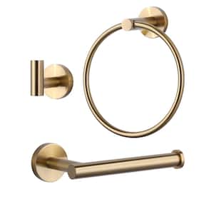 3 -Piece Bath Hardware Set with Mounting Hardware with Towel Ring, Toilet Paper Holder and Towel Hook in Brushed Gold