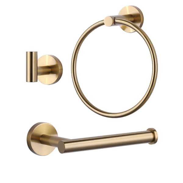 WOWOW 3 -Piece Bath Hardware Set with Mounting Hardware with Towel Ring, Toilet Paper Holder and Towel Hook in Brushed Gold